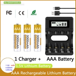 1-8x 1.5V AAA Akku li-ionen Smartoools Battery 1100_1500(3000)mAh 2000x ladeb.m.4.2V Ladeg.