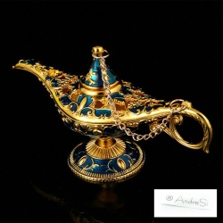 Aladdins Wunderlampe 11,5 x 6,4cm mit Kappe vergoldet mit blauer & farbiger Lasierung